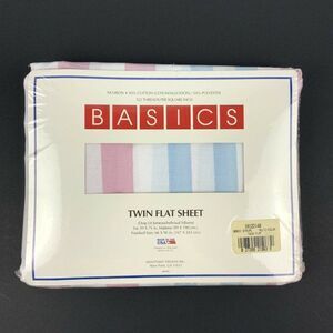 Westpoint Stevens Basics Twin Flat Sheet Pink Blue Stripe No Iron Made in USA